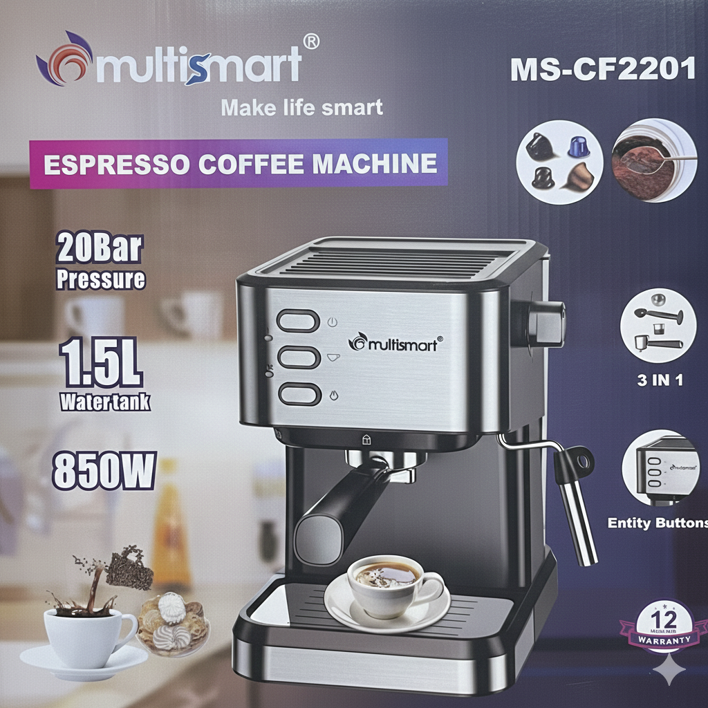 Machine a café 3en1 MULTISMART a bras, café capsule et café en poudre pression 20BAR 850WATT REF : CF2201 – Image 3