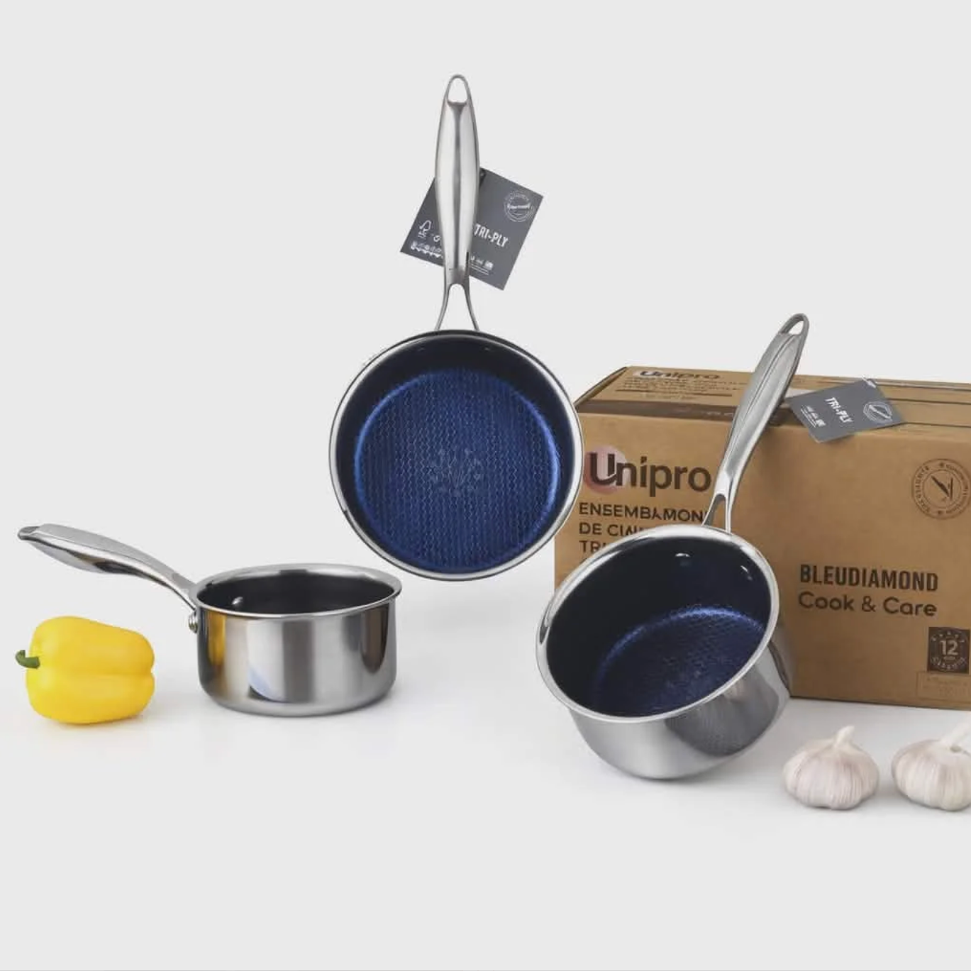 Série 03 Casseroles tous feux induction 14+16+18 cm Unipro Original – Image 2