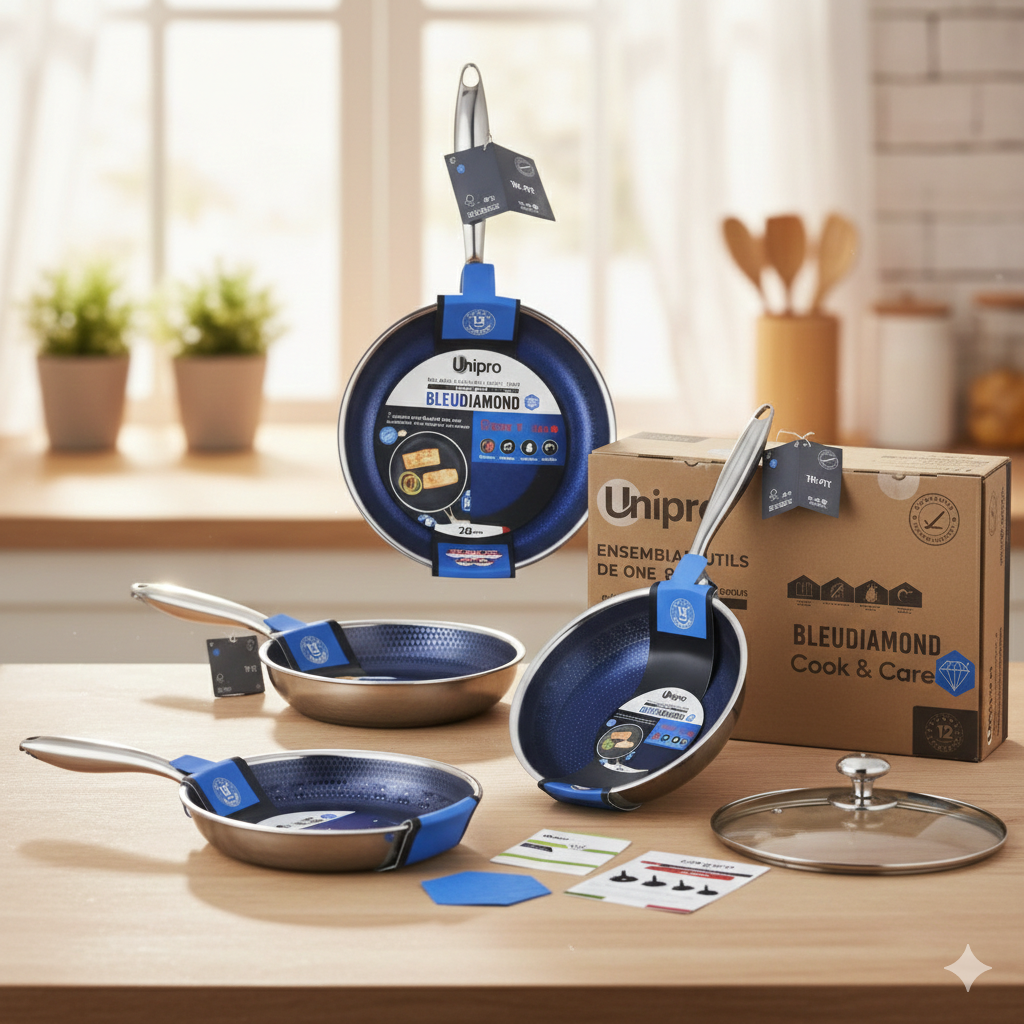 Ensemble 03 poêles+sauteuse tous feux induction 24+26+28+28 cm Unipro Original