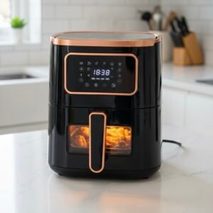 Air fryer HEINRICH’S 5 litres 1450Watt avec fenêtre et intérieur en INOX, écran digital REF 8216