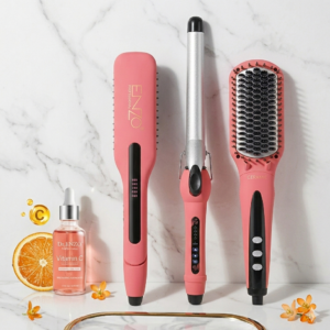 ENZO Pack 3 en 1 styling set: lisseur, boucleur et brosse electrique chauffante REF 3955 ROSE