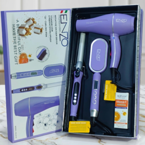 pack ENZO 3 en 1, séchoir, boucleur, et brosse electrique professionnelle couleur violet REF EN 6316